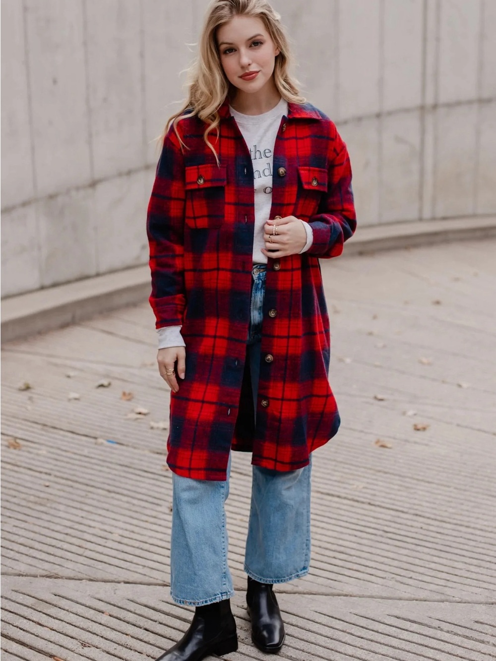 Panache Red & Black Plaid Long Trench Coat